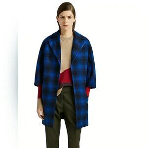 Thakoon Addition Runway Buffalo Plaid Wool Coat Sample Blue Black